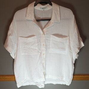 Madewell White Short Sleeve Button-Up Top